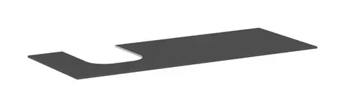 Schwarze Konsole von Hansgrohe mit einem Ausschnitt auf der linken Seite, flache Oberfläche, geeignet für einen Aufsatzwaschtisch, in mattem Schiefergrau.